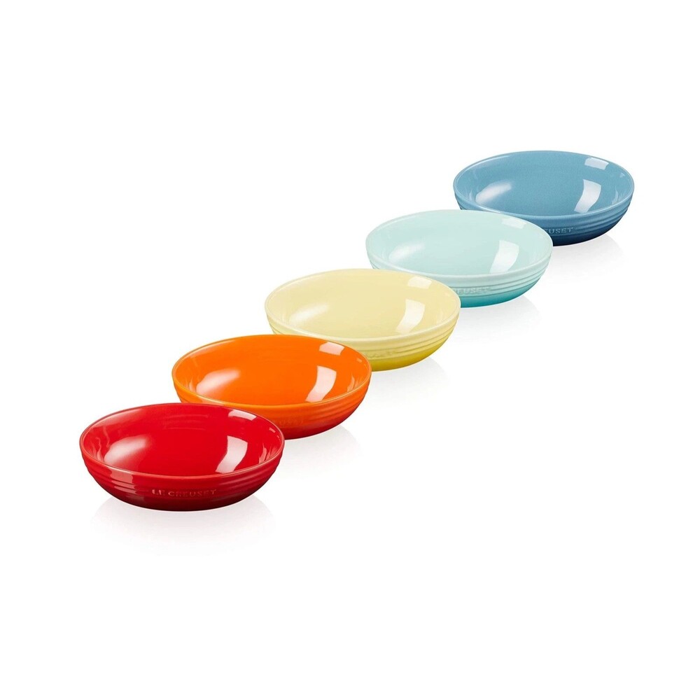 Le Creuset Stoneware Set of 5 Oval Serving Bowls 17 cm x 12 cm Rainbow Japan NEW